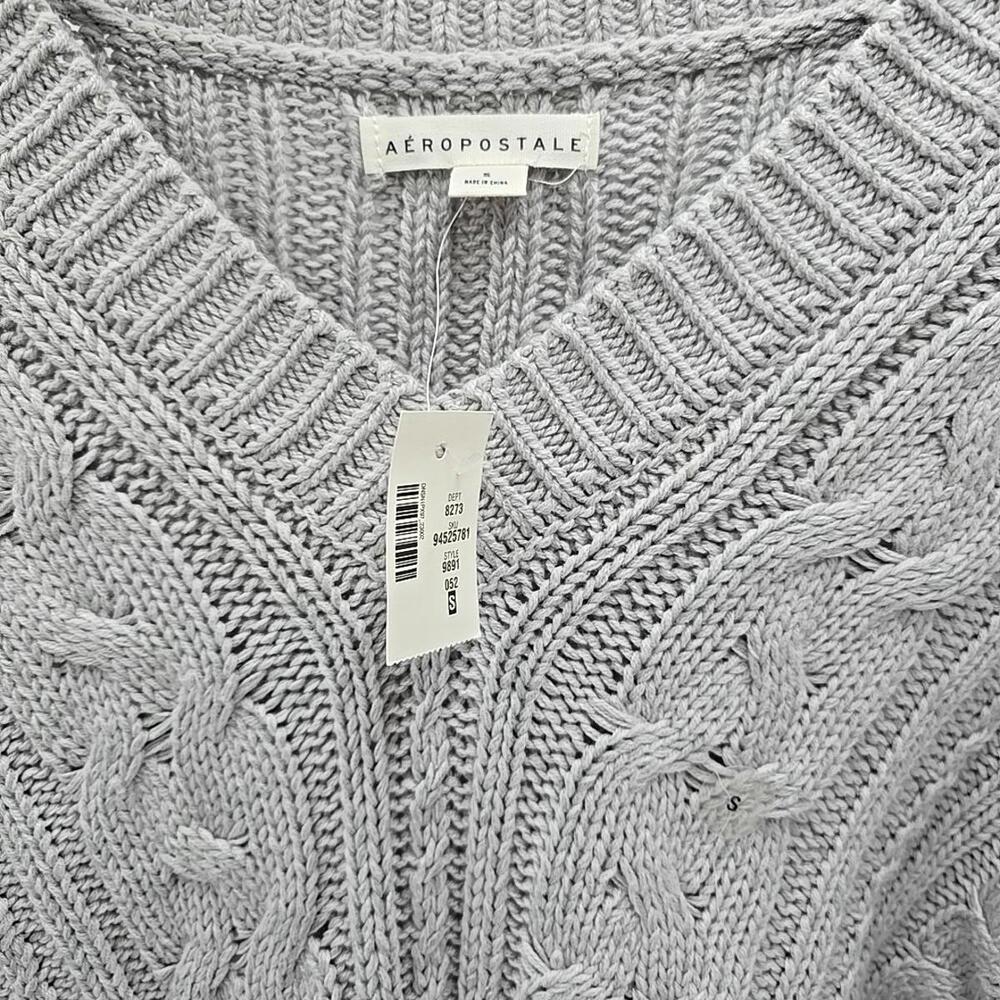 NWT AEROPOSTALE Chunky V-Neck Textured Cardigan SWEATER Y2K Grey S‎ - Picture 5 of 14